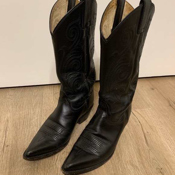 Tony Lama Vintage Black Cowboy Boots Sz 7B - Picture 13 of 15